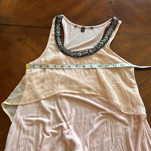 Pink Mixed Media Sleeveless Knit Top with Crinkle Chiffon and Beading Size M - Picture 9 of 10